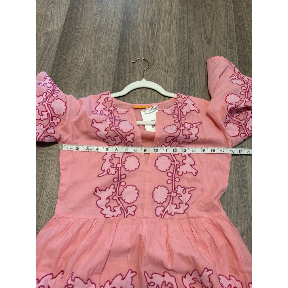 NWT OLIPHANT Pink Appliqué Floral Flirty Tangier V-Neck Tuckernuck Maxi Dress XS - Picture 6 of 13